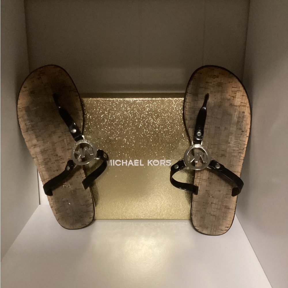 Michael Kors Black and Brown Sandals with Metallic Hardware
